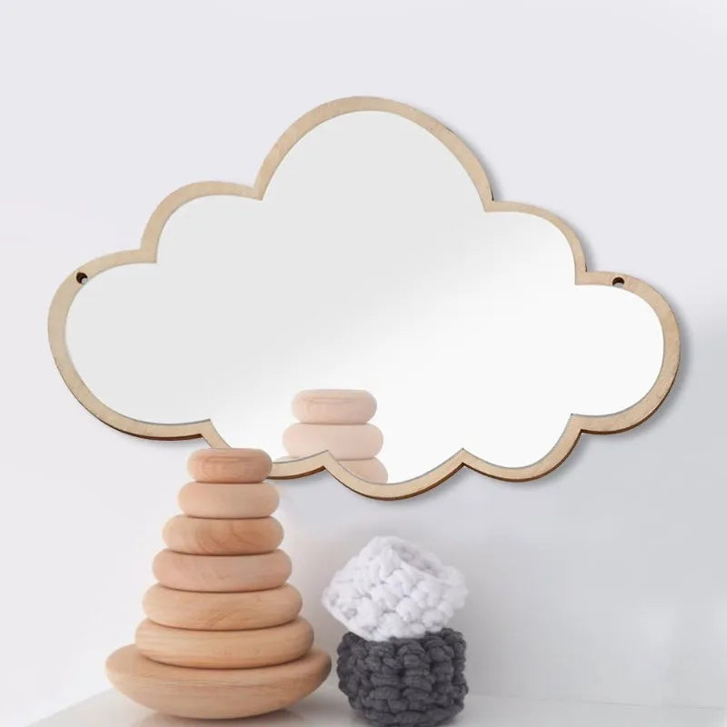 Cloud Shaped Wooden Wall Mirror