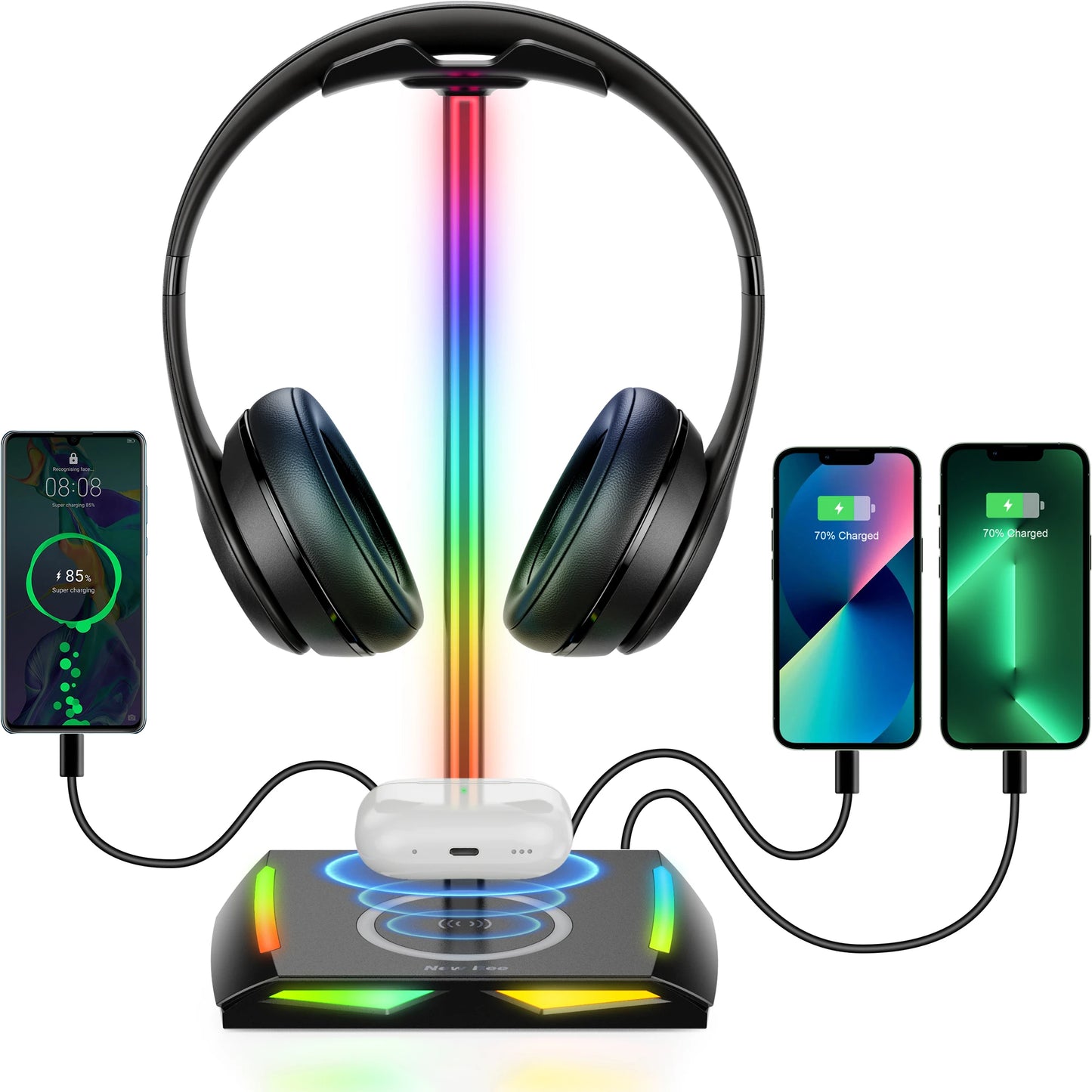 RGB Gaming Headphone Stand with USB Ports