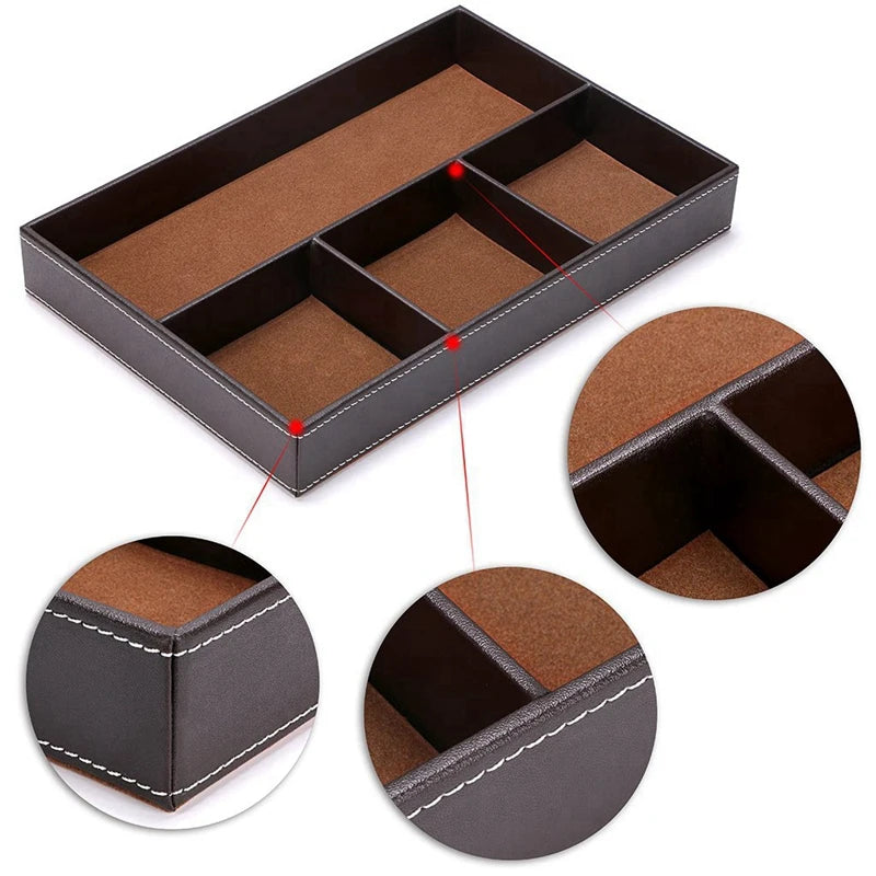 Leather Desk Drawer Organizer - 4 Slots