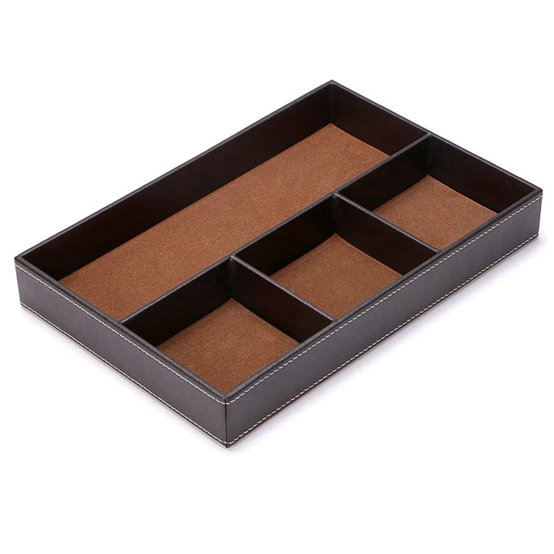 Leather Desk Drawer Organizer - 4 Slots