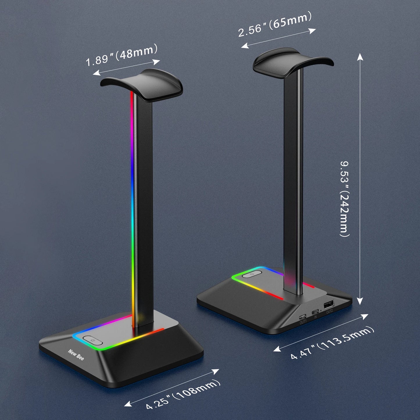 RGB Gaming Headphone Stand with USB Ports